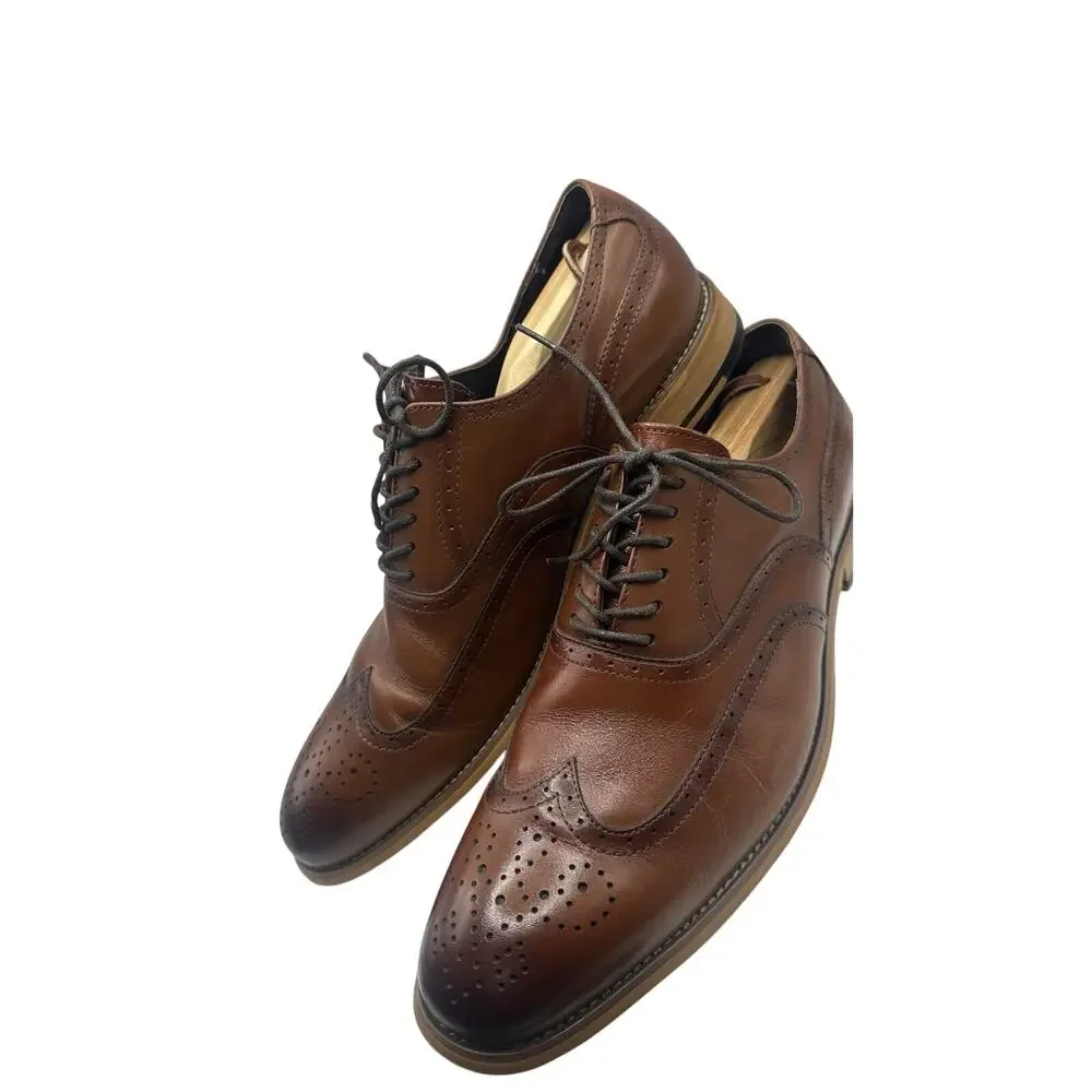 Stacy Adams Dunbar Mens 11.5M Cognac Leather Wingtip Oxford Brogue Dress Shoes